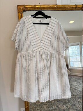 Madewell Linen Blend Blue and White Sundress
